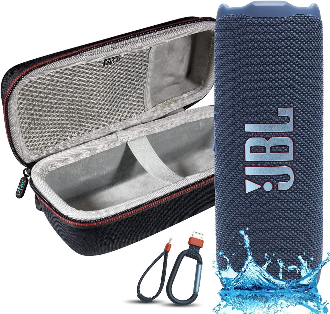 JBL Flip 7 Portable Bluetooth Speaker, IP68 Waterproof, Dustproof, Drop-Proof, PushLock System, AI Sound Boost, 16H Battery, Megen Hardshel Protection Case (Blue)