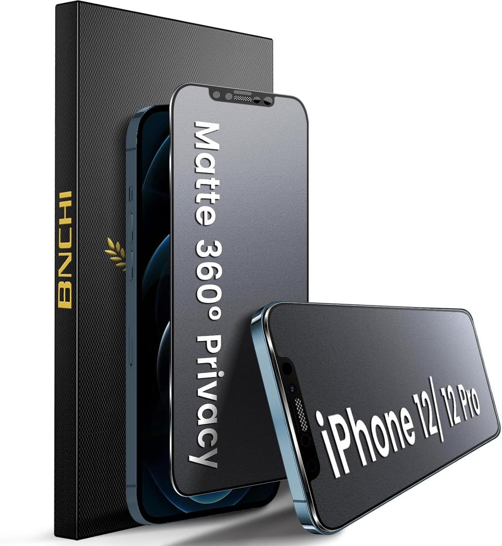 2 Pack for iPhone 12/iPhone 12 Pro 360°Privacy Matte Screen Protector, Horizontal and Vertical All Around Anti-Spy 9H Tempered Glass Film, Anti-Glare, Smooth as Silk, Scratch Resistant