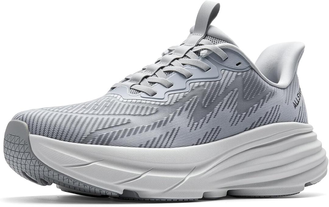 ALLSWIFIT Men's Slip On Walking Shoes Hands-Free Cushion Running Tennis ActiveSolid Non-Slip Comfortable Workout Gym Athletic Fashion Sneakers (9.5, Grey)