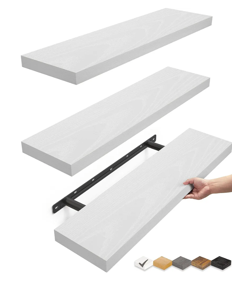 BAYKA White Floating Shelves for Wall, 22.5 inches Wall Mounted Rustic Wood Shelves for Bathroom, Bedroom, Living Room, Floating Shelves for Books/Storage/Decor (Set of 3)