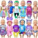 WONDOLL 12 Sets 14-16-Inch-Baby-Doll-Clothes-Outfits Dress Headbands Accessories Compatible with 43cm New Born-Baby-Doll, 15-inch-Baby-Doll