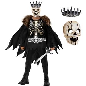 Morph Dark King Skeleton Costume Kids With Mask - Skeleton Knight Costume Kids Dark King Halloween Costumes for Boys (Large)
