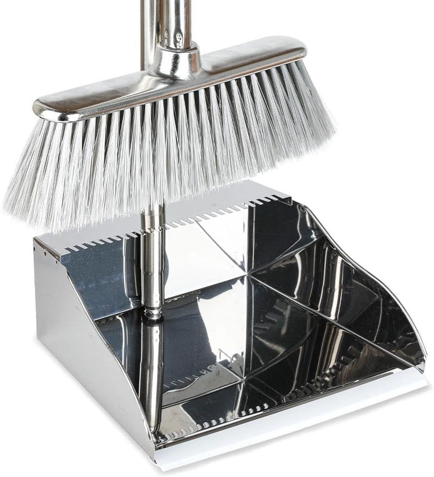 Indoor Soft Bristles Broom and Dustpan Angle Sweeping Dustpan and Broom with Long Handle for Kitchen Hardwood Floor Cleaning (Broom and Dustpan)