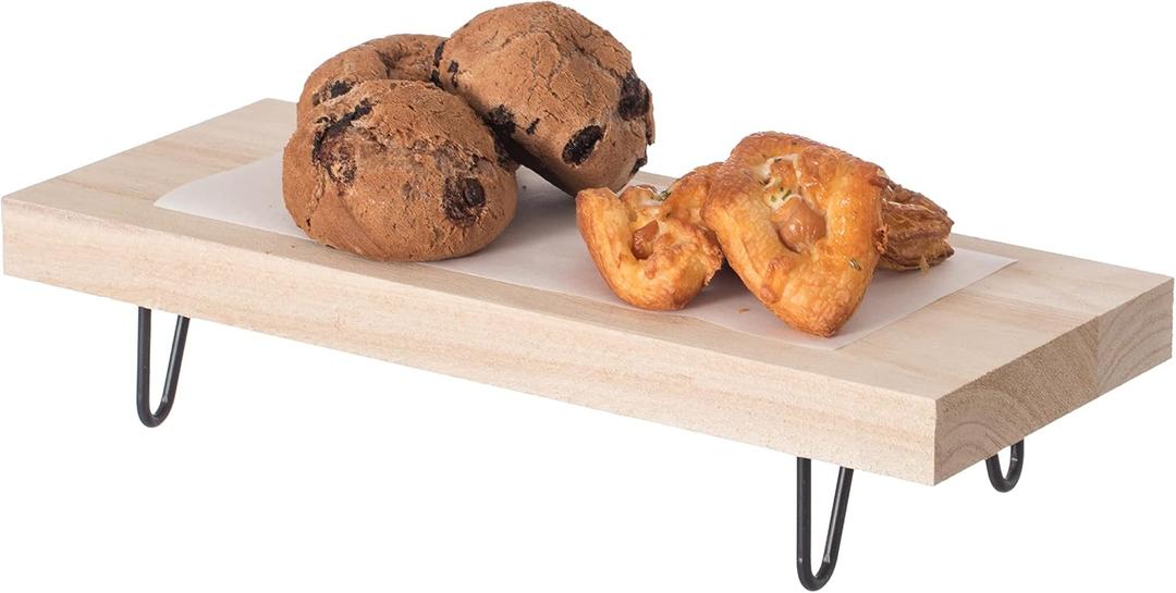 Decorative Natural Wood Rectangular Tray Serving Board with Black Metal Stand