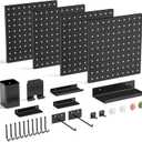 Magnetic Metal Pegboard Wall Organizer Kit, 4 Pack 10 x 10 in Panels Black