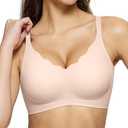 LetsJoli Wireless Seamless Bras for Women No Underwire Push Up Scalloped V Neck Full Coverage Support Bralettes Everyday Bras, XL