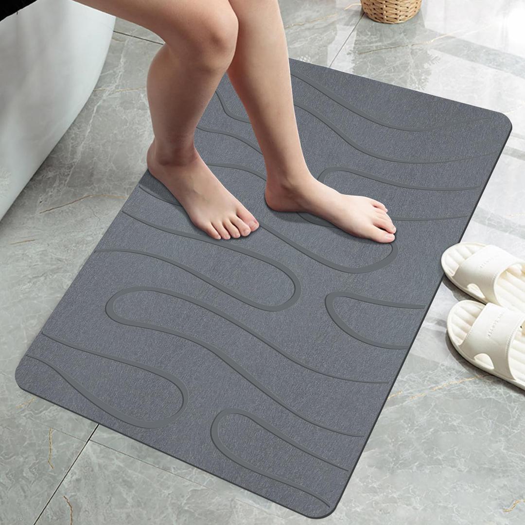 Stone Bath Mat, Diatomite Fast Drying Non Slip Stone Shower Mat, Super Absorbent for Bathroom & Kitchen, Multi-Use as Pet Mat, Easy to Clean 16"x24", Gray (Style 01-gray)