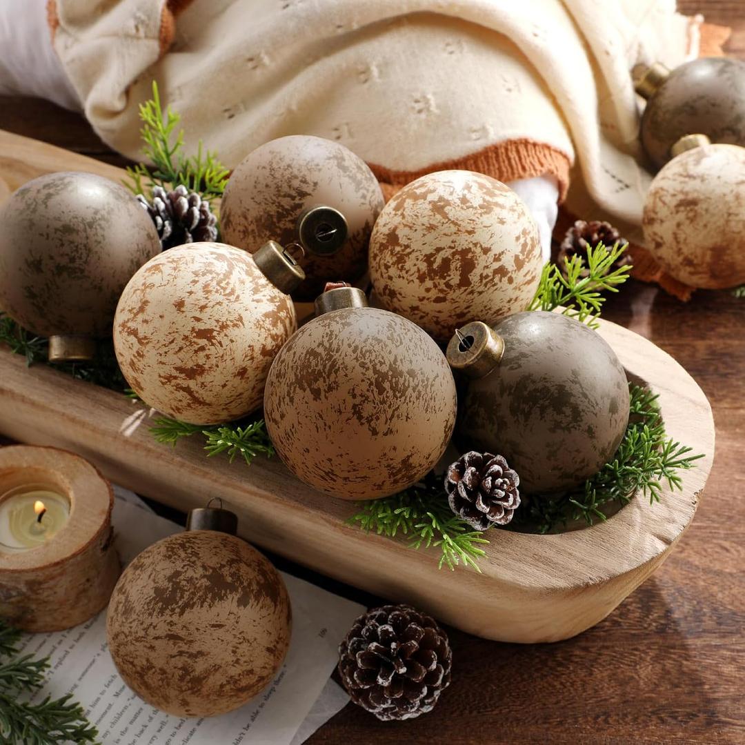 12 Pcs Neutral Christmas Textured Rusty Balls Ornaments 3.15'' Rustic Hanging Shatterproof Electroplated Plastic Ball Christmas Tree Ornaments for Xmas Home Farmhouse Decor(Multicolor)
