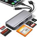 5-in-1 Multi Memory Card Reader,Aluminum SD/TF/CF/MS/M2/Cfast/Memory Stick Pro Duo/Micro SD Card Reader Adapter for i-Phone/i-Pad USB C and USB A Devices,No Application Required Plug and Play