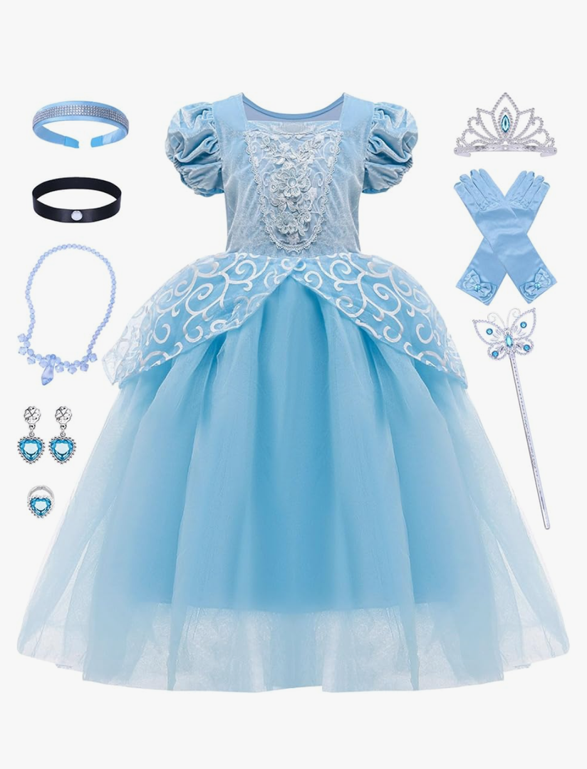 Tacobear 11Pcs Princess Dresses for Girls, Princess Costume with Dress Up Accessories Birthday Party Halloween CosPlay Outfit, 110