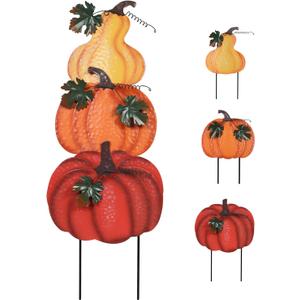 Hogardeck Outdoor Fall Decorations for Home, 34" Decorative Garden Stakes with 3 Stacked Pumpkins for Fall Decor, Metal Yard Signs for Garden Home Lawn Patio Thanksgiving Decorations (Yellow)