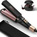 Mini Waver Crimper Hair Tool for Women Short Hair Travel 0.4 inch Double Barrel Small S Waver Curling Iron Dual Voltage (110-240V) with 5 Temps, Anti-scalding, 30M Auto-Off for Dating, Daily (Black)