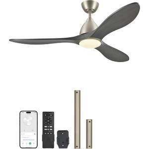 VONLUCE Ceiling Fans with Lights, 52 inch Ceiling Fans with Lights and Remote/APP/Alexa Control, 3 Blades, 6 Speeds, Noiseless Reversible DC Motor, Smart Ceiling Fan for Bedroom Farmhouse, Grey