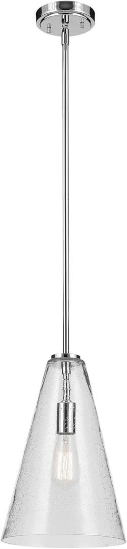 KICHLER Everly 15.25" 1-Light Cone Pendant with Clear Seeded Glass in Chrome, for Kitchen Island, Dining Nook, Bedroom, (15.25" x 10.25") 42199CHCS
