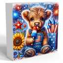 4th of July Highland Cow Decorations, Independence Day Patriotic Decorations, Memorial Day Decor, Red White And Blue Decor, Wooden Box Sign for Office Desk Home Bedroom Table Living Room