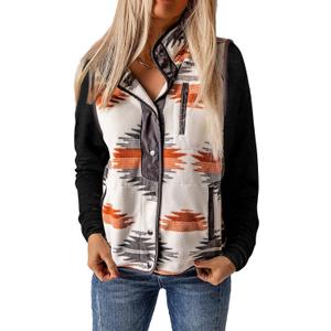 SELINK Womens Fleece Jacket Western Aztec Print Long Sleeve Snap Button Down Shacket Jackets with Pockets (Medium, Grey(only Vest))