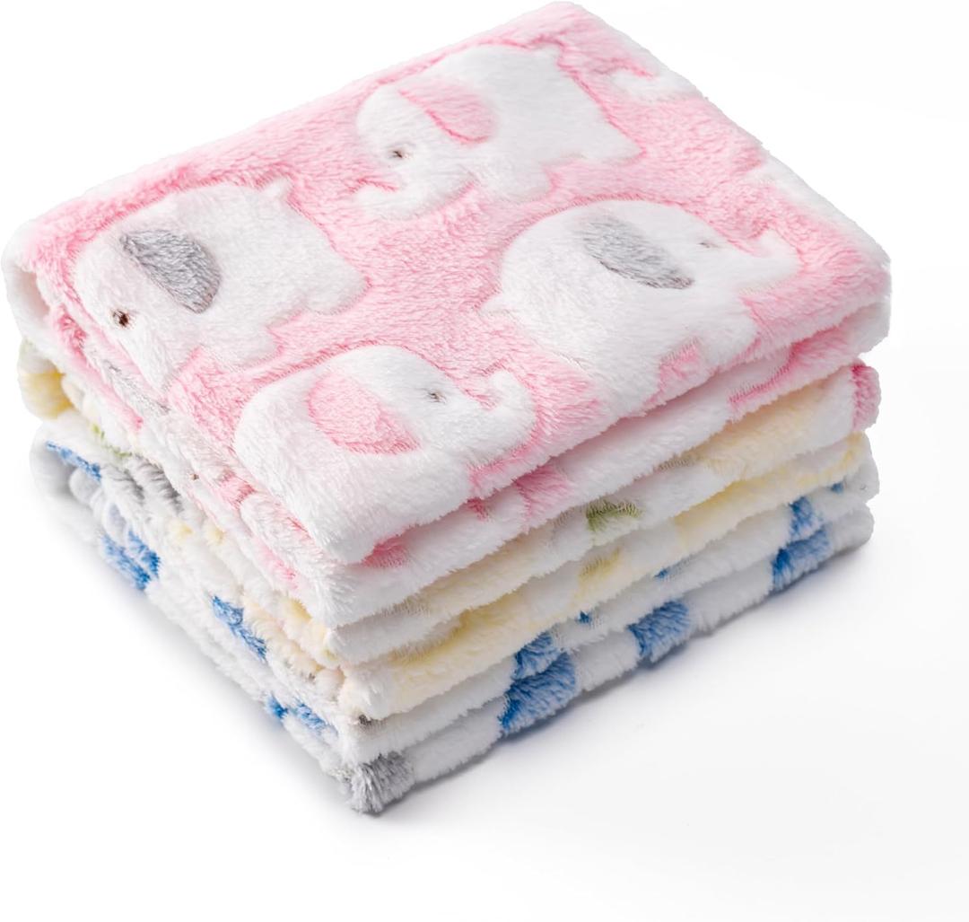 1 Pack 3 Blankets Super Soft Fluffy Premium Fleece Pet Blanket Flannel Paw Printed Throw for Dog Puppy Cat (Medium 30x20'', Pink, Yellow, Blue)