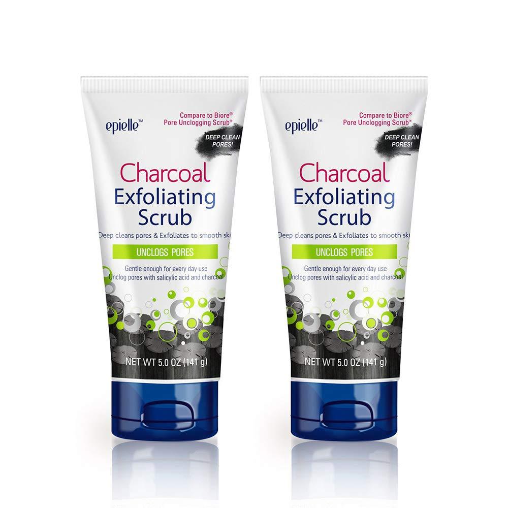 Epielle Charcoal Exfoliating Scrub (2pk) - Unclogs Pores - Deep cleans pores & Exfoliates to smooth skin