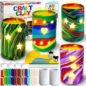 MHMYDIS Make Your Own Clay Luminaries - Arts and Crafts kit for Boys Girls and Teens Age 6 7 8 9 10 11 12 Year Old and up - Creative Clay Lantern Toys for 8-12 Year Old (Large)