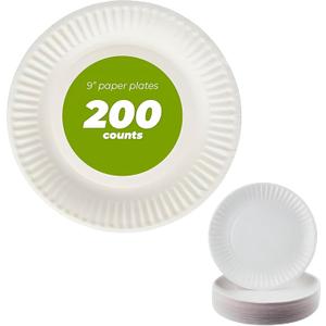 Concession Essentials 9 Inch Paper Plate Uncoated Plates White, 200ct (200 Count (Pack of 1))