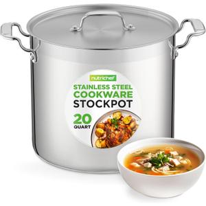 NutriChef 20 Quart Heavy-Duty Stockpot with Stainless Lid - Large Pot for Induction, Gas & Electric Cooktops, Perfect for Soups & Stews