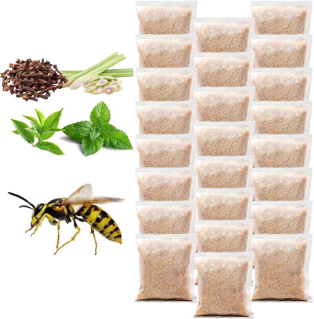 24 Pack Wasp Repellent Pouches for Indoor Outdoor Peppermint Oil Bee Repellent, Keep Carpenter Bees, Hornets and Yellow Jackets Away from Patio, Yard, Garden, Natural Wasp Deterrent Safe for Pets