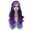 MQ Long Curly Wavy Silver Grey to Purple Wig,29.5''Long Wavy Wigs,Synthetic Heat Resistant Colorful Costume Wig for Cosplay,Party,Carnival,Halloween,Christmaspurple to light blue