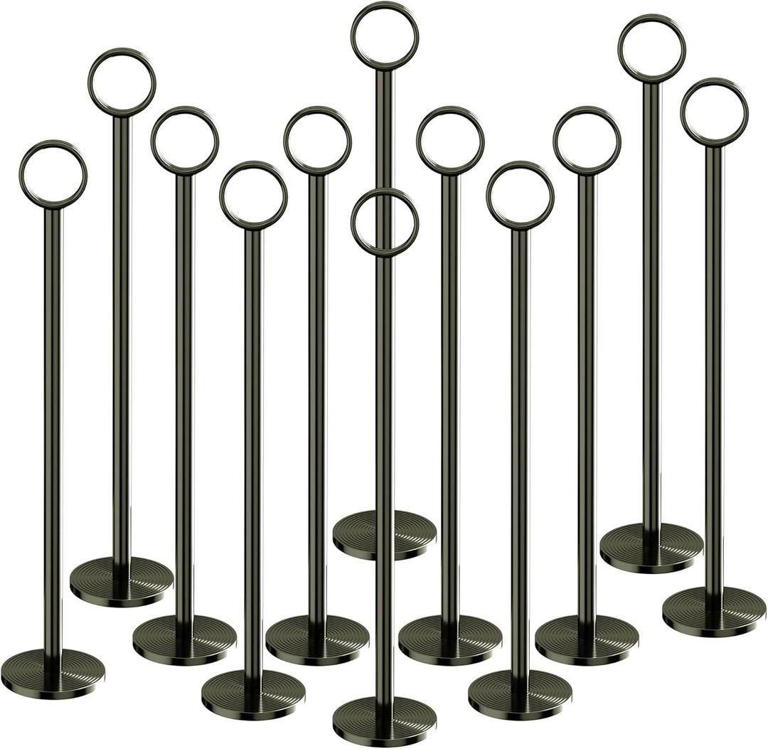 Urban Deco 12PK Table Number Holders Place Card Holders 12 Inch Table Card Holders Steel Card Holders for Photos, Food Signs, Memo Notes, Weddings, Restaurants, Birthdays (Nickel Black)