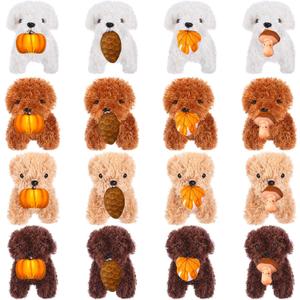 Vinsot 16 Pcs Thanksgiving Stuffed Animals Bulk Dog Plush with Pumpkin Maple Leaves Min Puppy Dog for Stuffed Animal Thanksgiving Theme Party Favors Gift