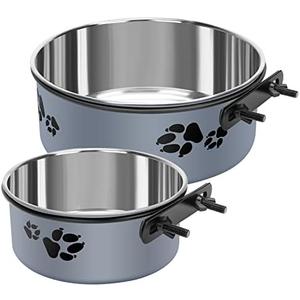 Kennel Water Bowl, Stainless Steel Dog Crate Water Bowl No Spill, 2 Pack Hanging Dog Bowls for Kennel Cage,Metal Pet Dog Food Dish Feeder for Dogs Cats