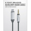 Acoustix Auxiliary Braided Audio Cable, 6 Foot , USB C to 3.5mm Connector