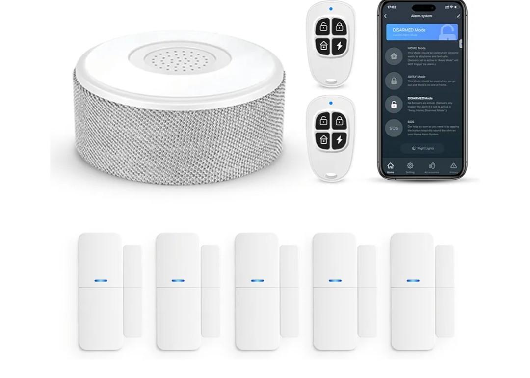 WiFi Door Alarm System, Wireless DIY Smart Home Security System, with Phone APP Alert, 8 Pieces-Kit (Alarm Siren, Door Window Sensor, Remote), Work with Alexa, for House, Apartment, by tolviviov