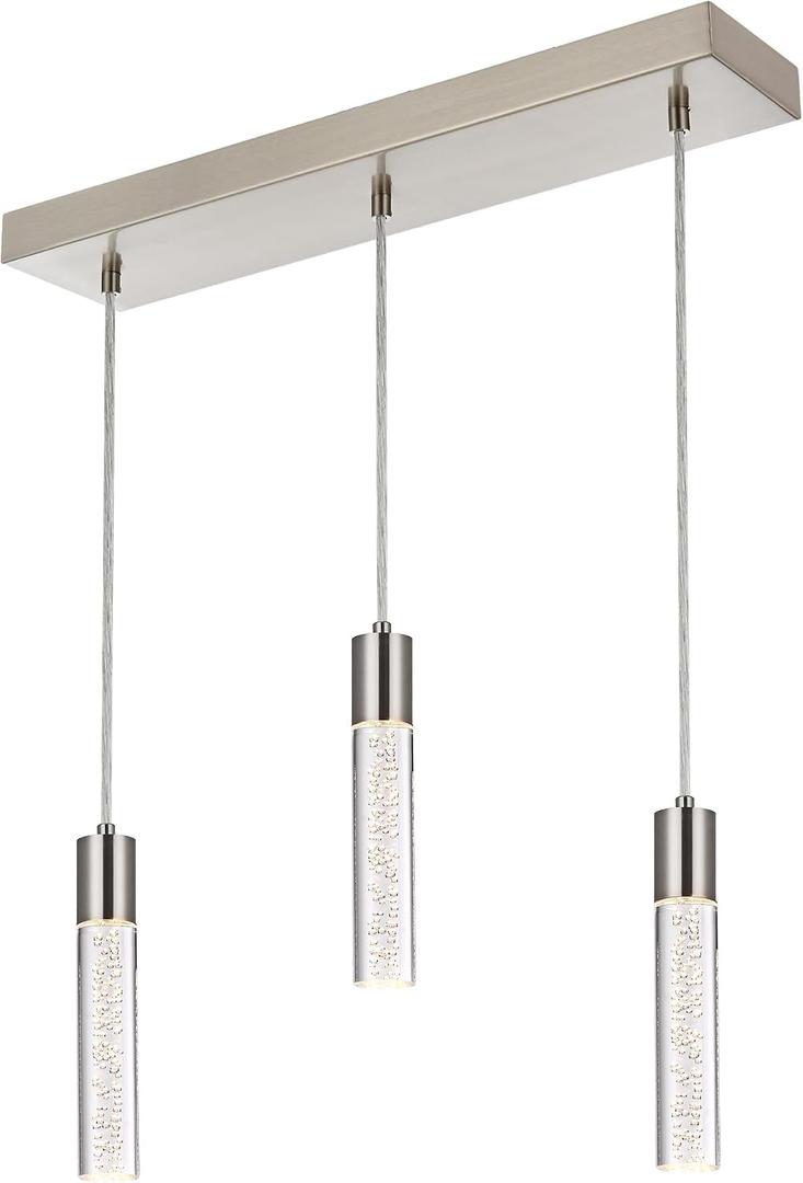 MELUCEE 5 Color Dimmable LED Pendant Lighting for Kitchen Island, Modern Crystal Bubble LED Linear Chandelier Brushed Nickel Ceiling Hanging Light for Dining Room Bar Counter Hallway, 15W 1500LM