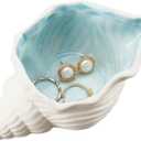 NBEADS Conch Shape Ceramic Jewelry Tray, Aqua Shell Trinket Dish Ceramic Ring Earring Holder Ocean-themed Decorative Trinket Plate for Rings Earrings Necklaces Bracelet Jewelry Watch Keys (Blue&White-Conch)