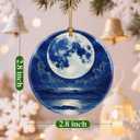 15 x Christmas Ornaments, 2.8 Inch Ceramic Hanging Ornament, Christmas Tree Ornaments, Xmas Decorations, Holiday Decorations, Holiday Party Gifts, and Xmas Gift Ideas - Full Moon Over Ocean