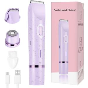 Women's Bikini Trimmer, 2-in-1 Electric Shaver for Bikini Line, Legs, Underarms, Face - Waterproof Women's Electric Shaver for Sensitive Skin, USB Rechargeable(Purple)