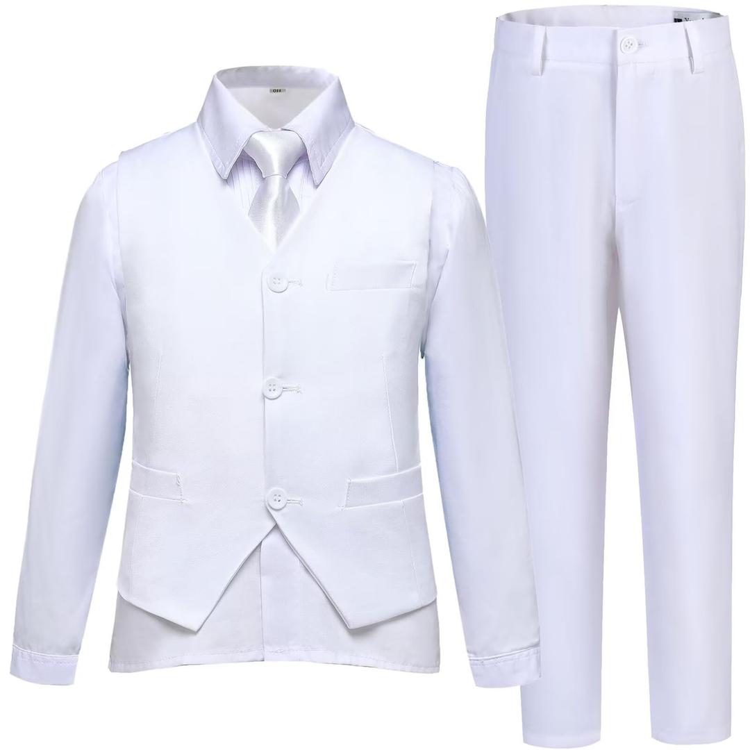 Boys Suit Kids Suits Tuxedo for Boys Toddler Vest Pants Set Ring Bearer Outfit Dress Clothes, 7Y