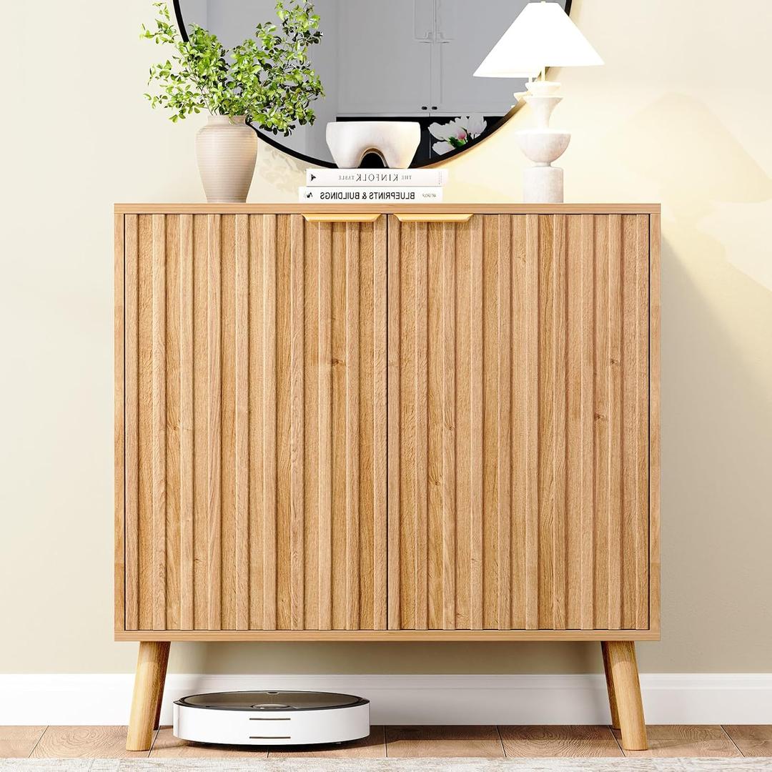 Fluted Storage Cabinet, Buffet Cabinet Sideboard, Modern Accent Cabinet Console Table for Entryway, Living Room, 30.3" W x 13.8" D x 30.6" H