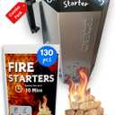 Charcoal Chimney Starter XL & Fire Starter set, Heavy Duty xl Charcoal Starter for charcoal grill (XXL Size) & Natural Wooden Fire starters for campfires (130 PCS); use for charcoal grill, BBQ.