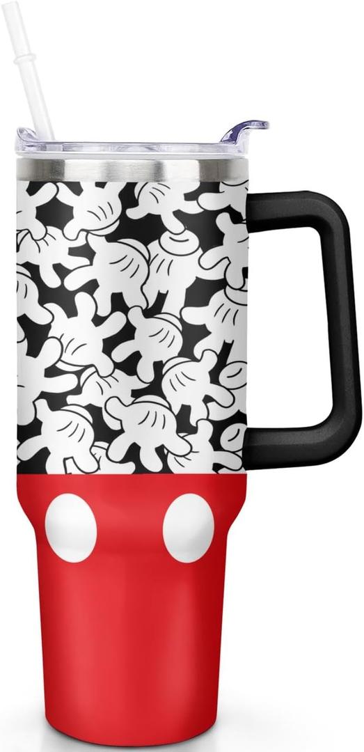 Cartoon Mouse Tumbler 40 Oz With Lid and Straw Stainless Steel Insulated with Handle Gloves Travel Coffee Mug - Birthday,Christmas Gift (DSN-8)