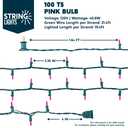 Joiedomi Pink Christmas String Lights,100 Count 21.4FT Fairy Tree Lights Plug in for Indoor Outdoor Xmas Valentines Decor Patio Holiday Theme Party Yard House,Green Wire