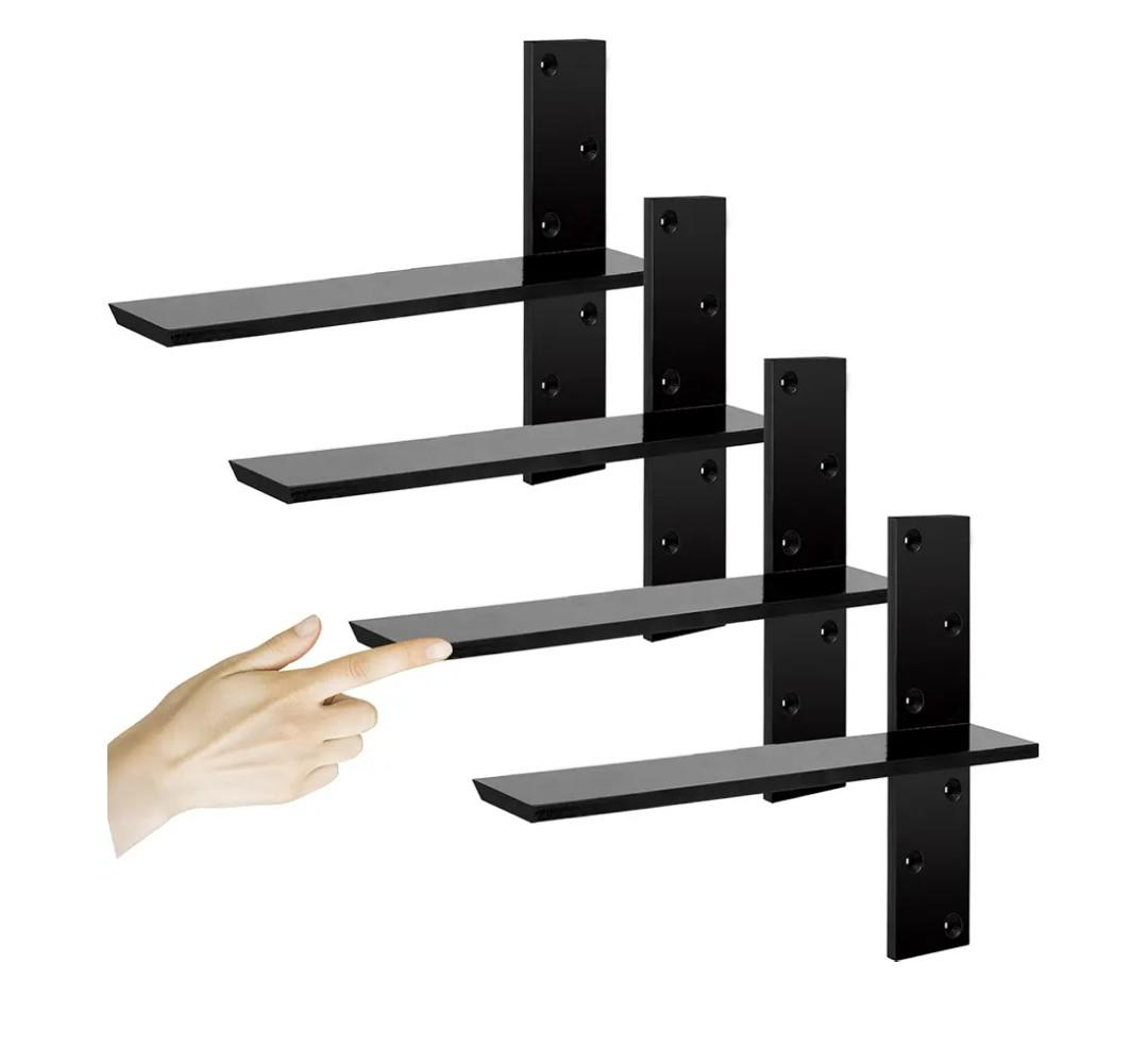 3/8" Thick Heavy-Duty Floating Shower Bench Brackets - 16" L x 2.5" W Wall Mount Bracket, Free Hanging T Shelf Support Brackets for Vanity, Granite Countertops, Dishwashers,Bench Seats (4-Pack)