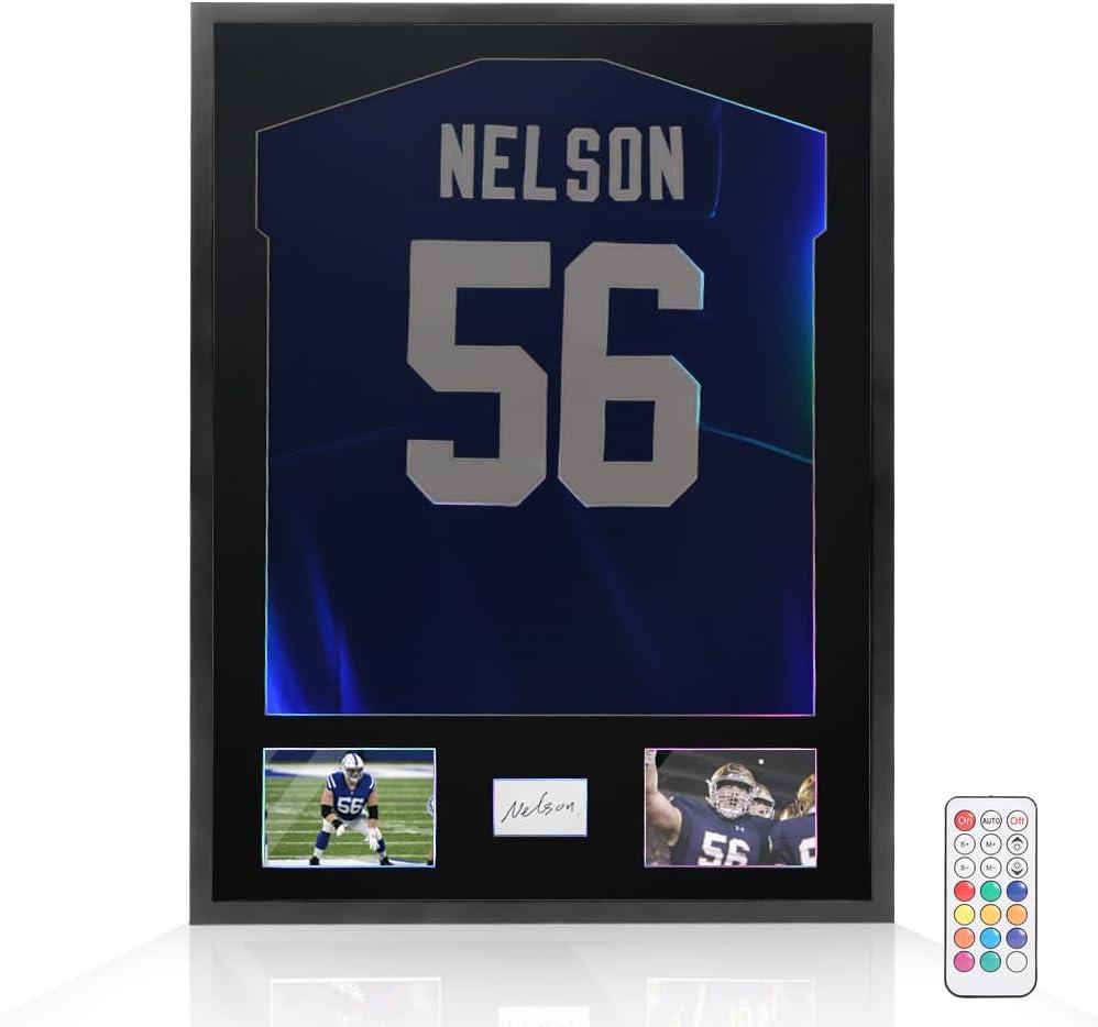 Snail 32"x24" Jersey Frame Display Case Wooden Wall Mounted Shadow Box for Baseball Basketball Football Soccer Hockey Sport Shirt, Plus Displaying Two Idol's Photos and One Signature, Black Finish