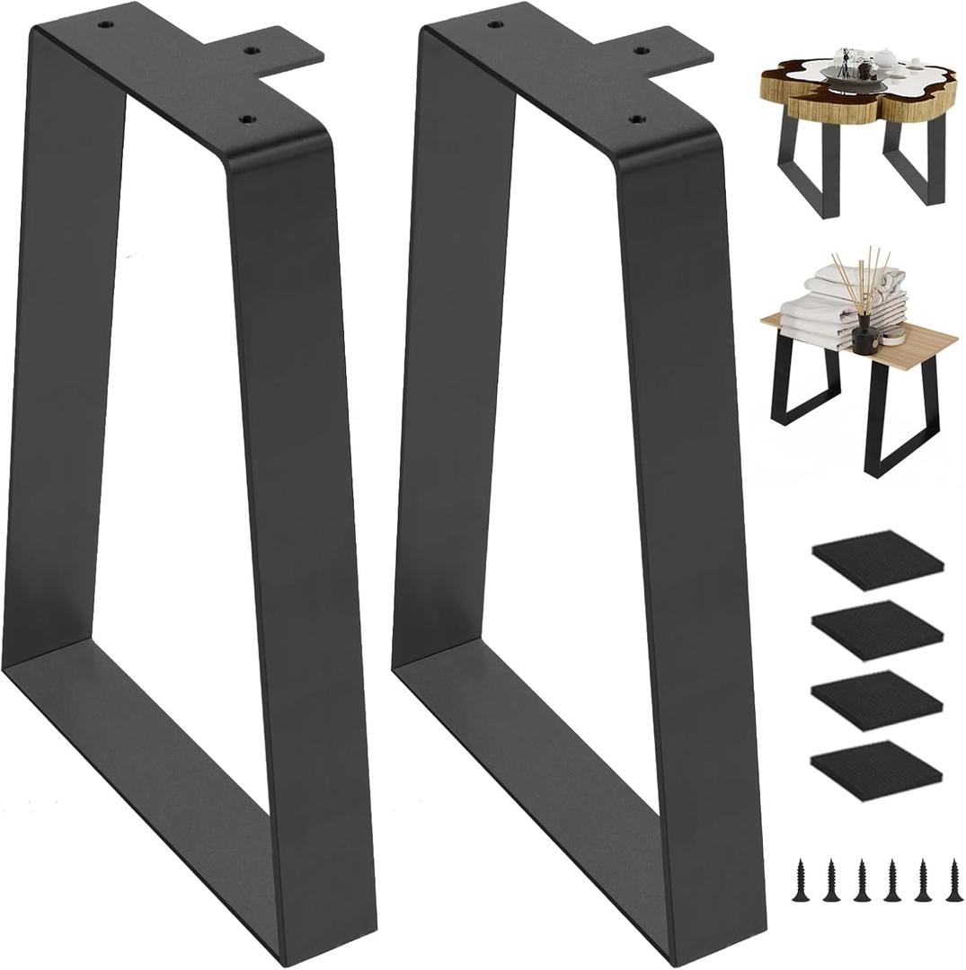 16 Inch Bench Legs, Trapezoid Metal Table Legs Heavy Duty Furniture Feets for DIY Desks, Black Metal End/Side Tables,Benches, Sofa, Set of 2 (H16 x W11, Black)