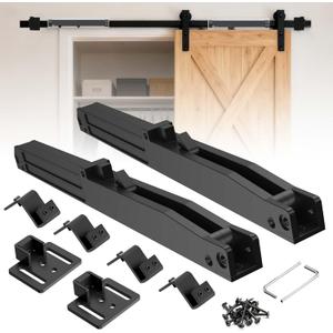 Barn Door Soft Close Mechanism, 2PCS Hole-Free Design for Doors 88-132 lbs, with Spring Buffer Damper & Adjustable Stoppers for Smooth & Quiet Sliding Door Hardware