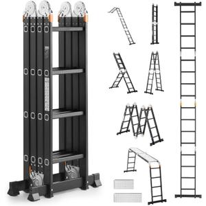 VEVOR Multi-Purpose Folding Ladder, 7-in-1 Tall Extension Step Ladder, A Frame 4 Step with Scaffolding Plank Telescoping Ladder, 15.5ft Reach Height Heavy Duty, 330 lbs Capacity for Home Outdoor