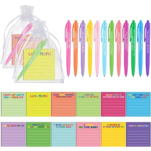 2 x Harloon 12 Sets Cat Sticky Notes, Cat Lover Xmas Gifts Include 12 Cute Sticky Notes(360 Sheets) 12 Pens 12 Organza Bags, 3x3 Inch, Adhesive Memo Pads Xmas Stocking Stuffer for Coworker Office Supplies