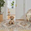 Madane Washable Area Rug 2x4, Small Entryway Rug Non-Slip Vintage Door Mat Indoor Entrance, Low Pile Floor Carpet Runner for Inside Front Door Kitchen Entry Laundry, Turmeric/Grey