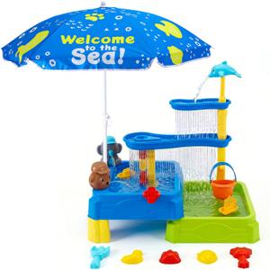 MUGEYMYD Water Table for Toddlers 3-5, Rain Showers Splash Pond Sensory Sand Playset with Umbrella, 16 PCS Accessories, Outdoor Summer Toy for Boys and Girls.