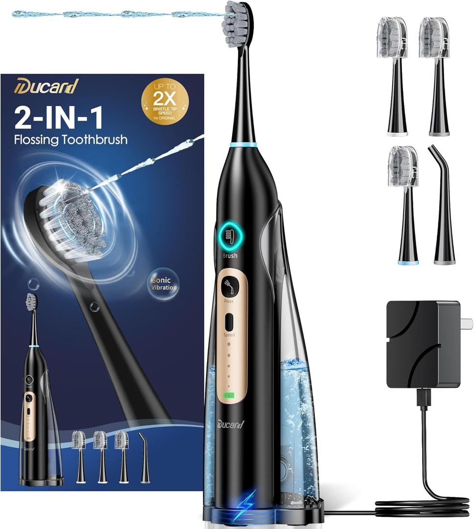 Professional Electric Toothbrush with Water Flosser, 3 Brush Modes & 5 Floss Speed for Teeth Cleaning